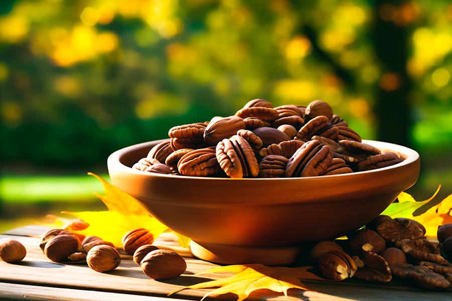 nueces pecanas recién recolectadas